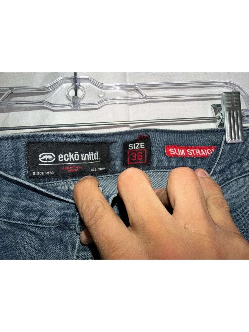 Ecko Unltd Men’s Slim Straight Jeans Size 36 Blue Denim Raw Since 1972